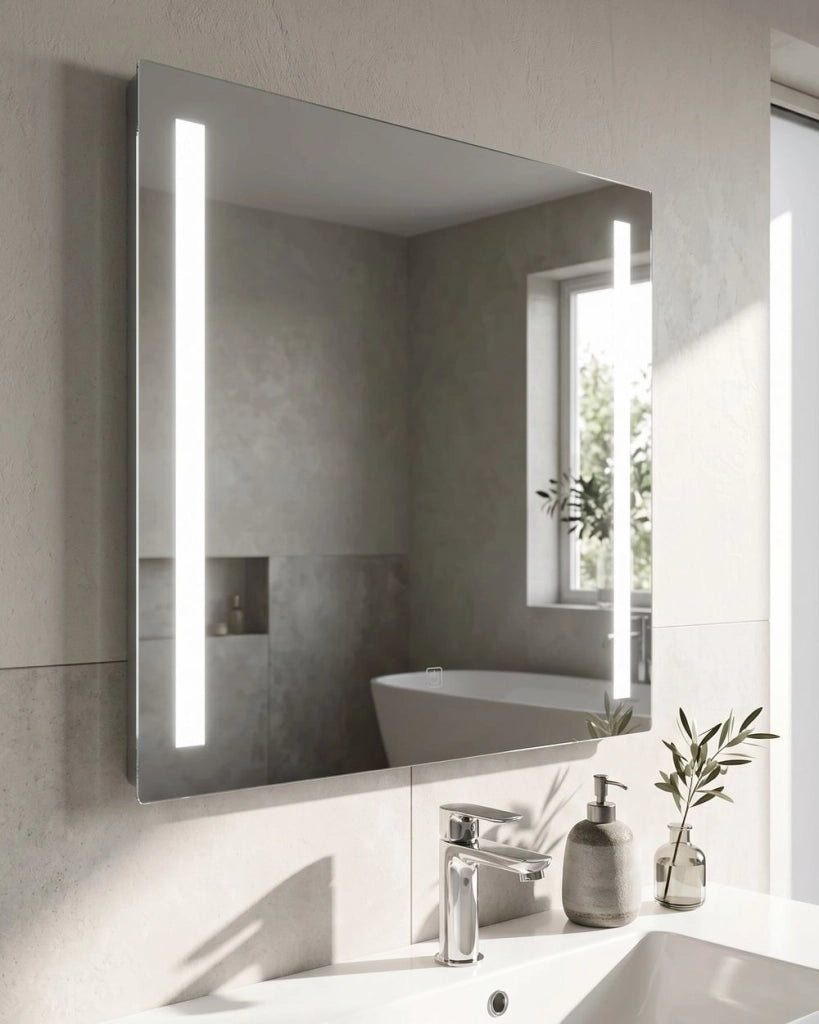 Specchio da Parete con LED in Vetro Trasparente 60 x 70 cm Rettangolare Illuminato