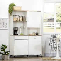 Dispensa Cucina in Truciolato e MDF con Ripiani Aperti, Armadietti e Cassetto, 119x41x180 cm, Bianco