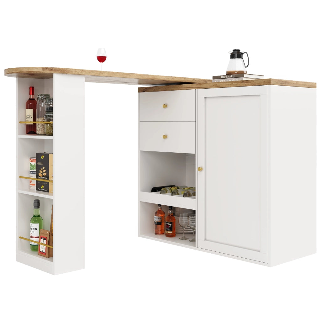 OKWISH Mobile Bar Girevole con 4 Cassetti e 3 Ripiani Aperti, Contenitore Modulare per Sala da Pranzo o Studio, MDF Bianco