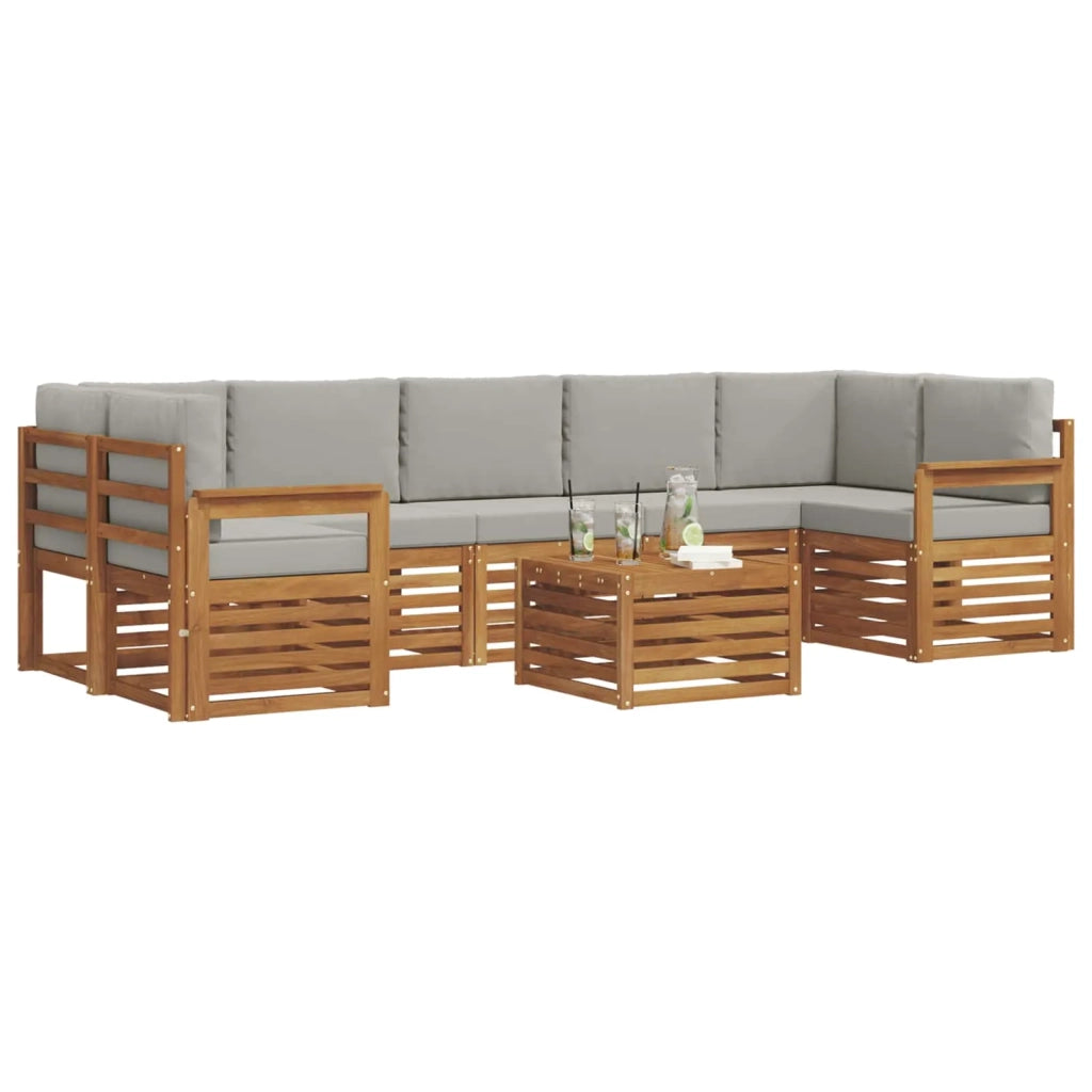 Set di divani da esterno 8 pcs Grigio Naturale e Chiaro