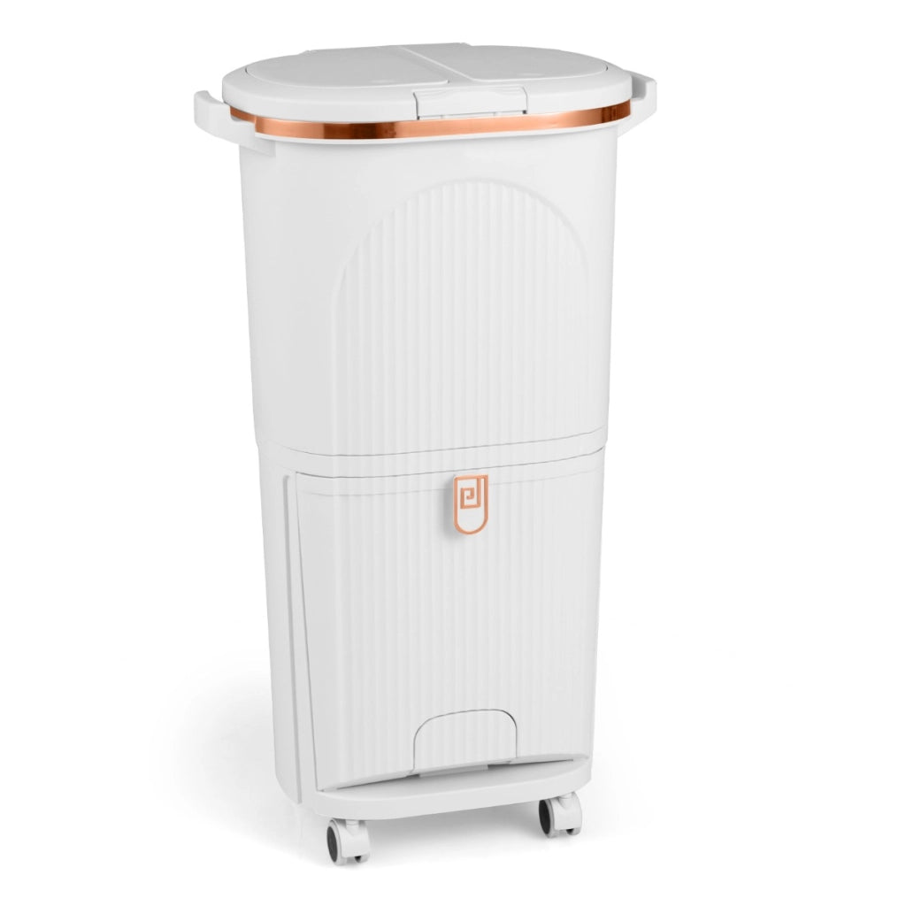 Pattumiera cucina 38l coperchi bidone differenziata 2 secchi rimovibili-Pattumiera contenitore per rifiuti soggiorno Bianco