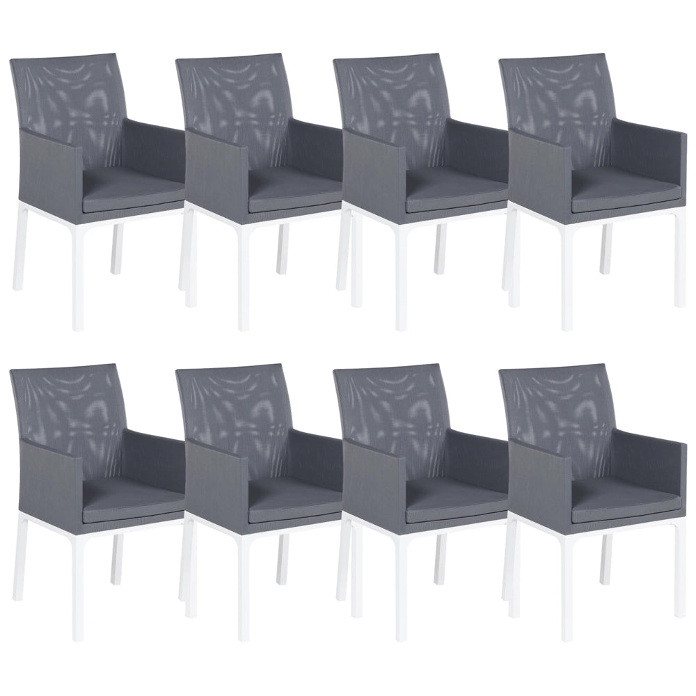 Set di 8 sedie da giardino grigio con base in alluminio bianco cuscini ad asciugatura rapida