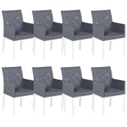 Set di 8 sedie da giardino grigio con base in alluminio bianco cuscini ad asciugatura rapida