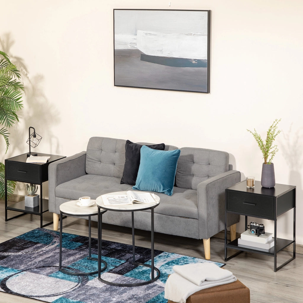 Comodino Moderno con Cassetto e Ripiano Aperto ¨C zephmum ¨C Nero, MDF e Acciaio, 45x40x60cm