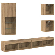 Unit¨¤ a muro per TV con LED 5 pz | Armadietto TV | Mobile Porta TV Rovere artigianale