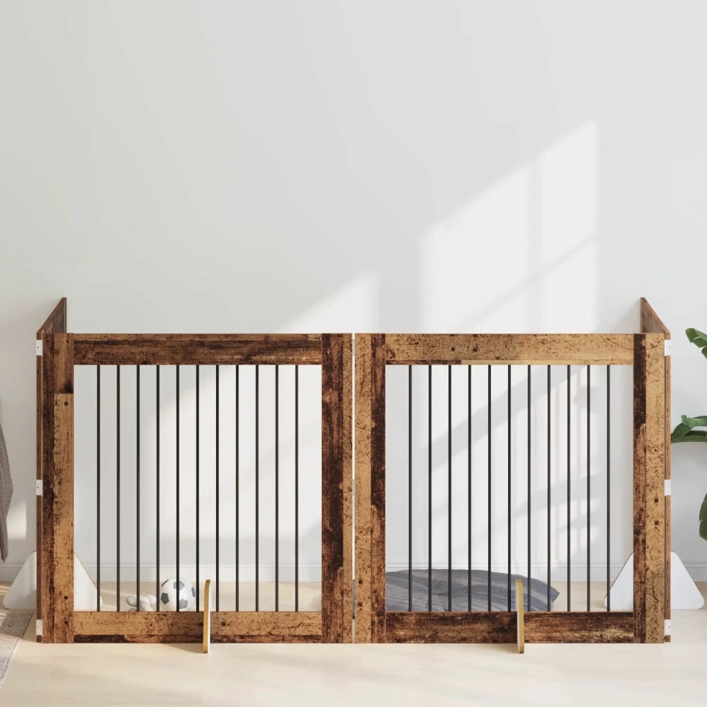 Cancello per cani con supporti 4 pz Legno antico 100 x 100 cm CFW9149405