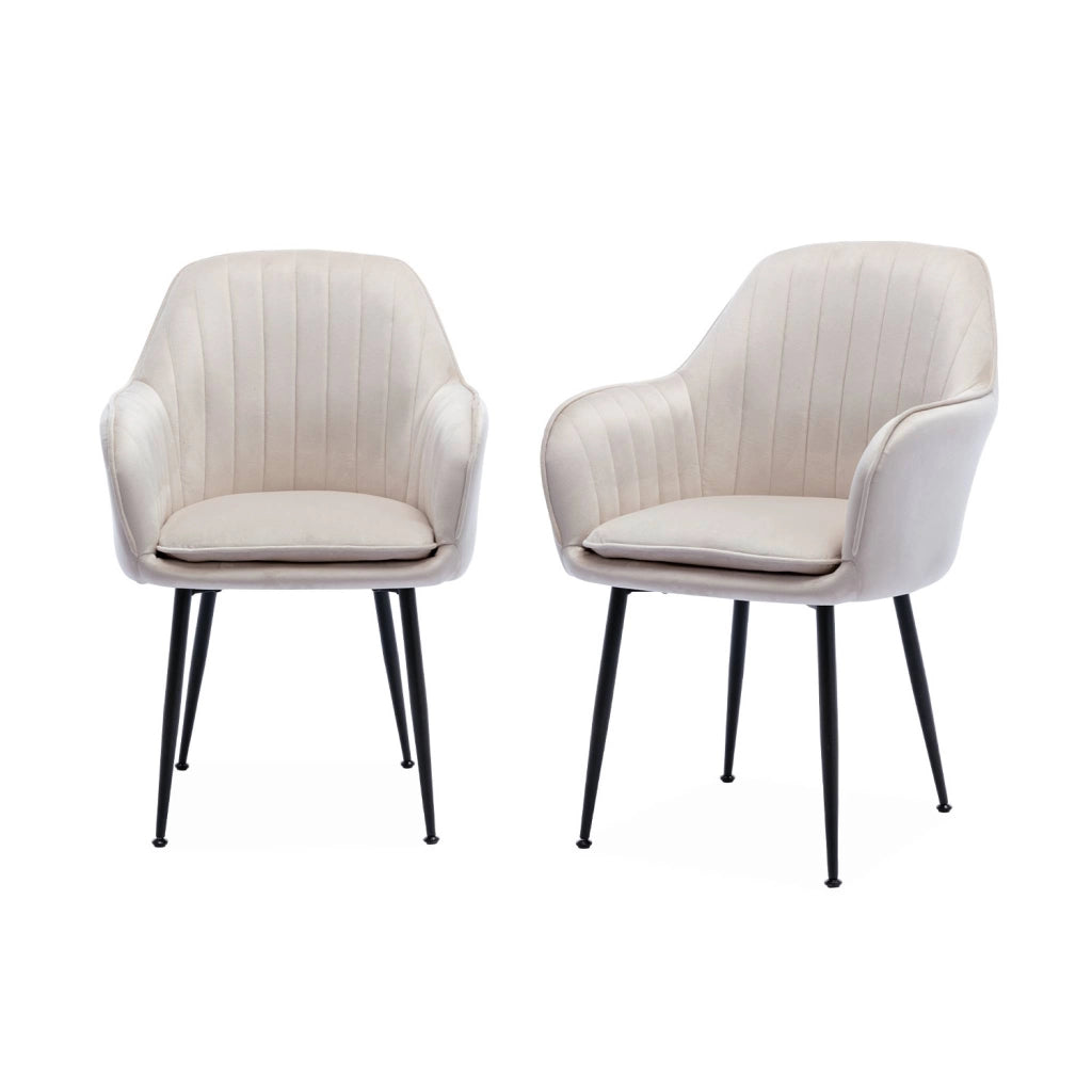 Set 2 poltrone in velluto con gambe in metallo, bianco sporco