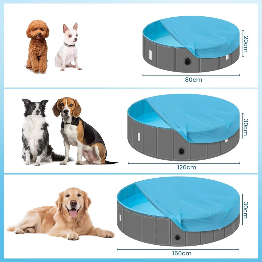 Piscina Cani Gatti con Copertura, Vasca da Bagno Pieghevole Portabile, PVC Piscina per Animali Domestici, Pool Esterno Drenaggio Laterale Veloce, 80x20 cm