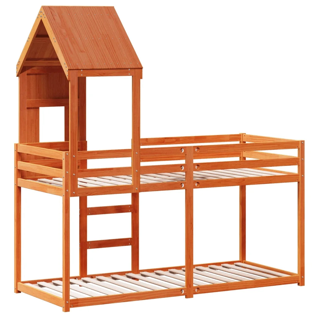 Letto singolo | Letto per adulti | Letto a Castello con Tetto Cera 90x200 cm Legno Massello Pino