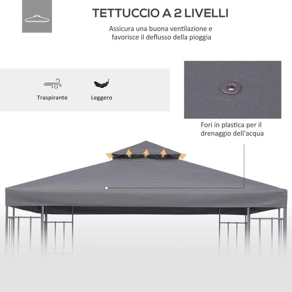 Tetto Gazebo 3x3m 2 Livelli UV Resistent ¨C zephmum ¨C Grigio Scuro