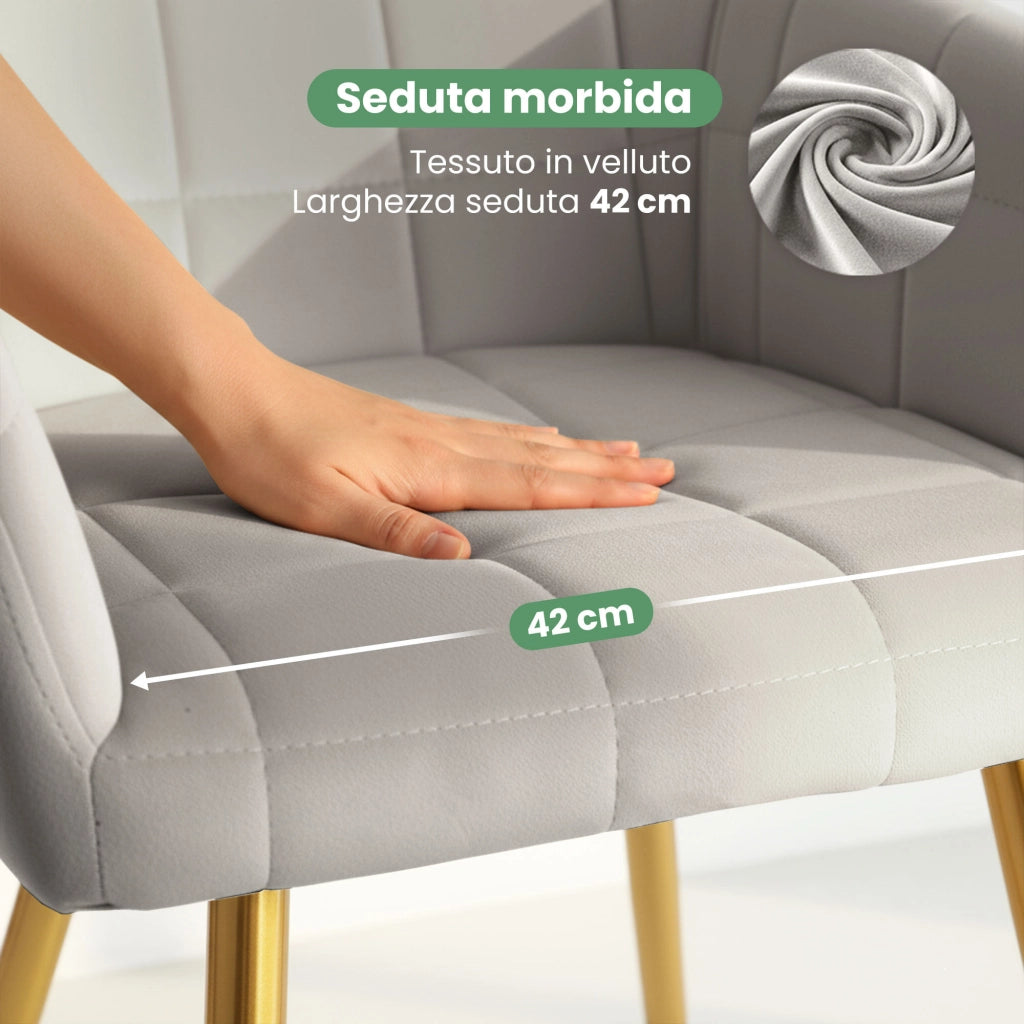 Set di 6 Sedie imbottite con cuciture quadrate LUXANO Grigio gambe oro