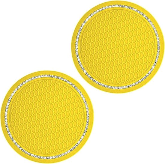 Onderzetters auto per 2 pezzi - accessori auto universali - 2,75 pollici con diamanti spruzzati in silicone antiscivolo con diamanti bianchi - per donne e signore