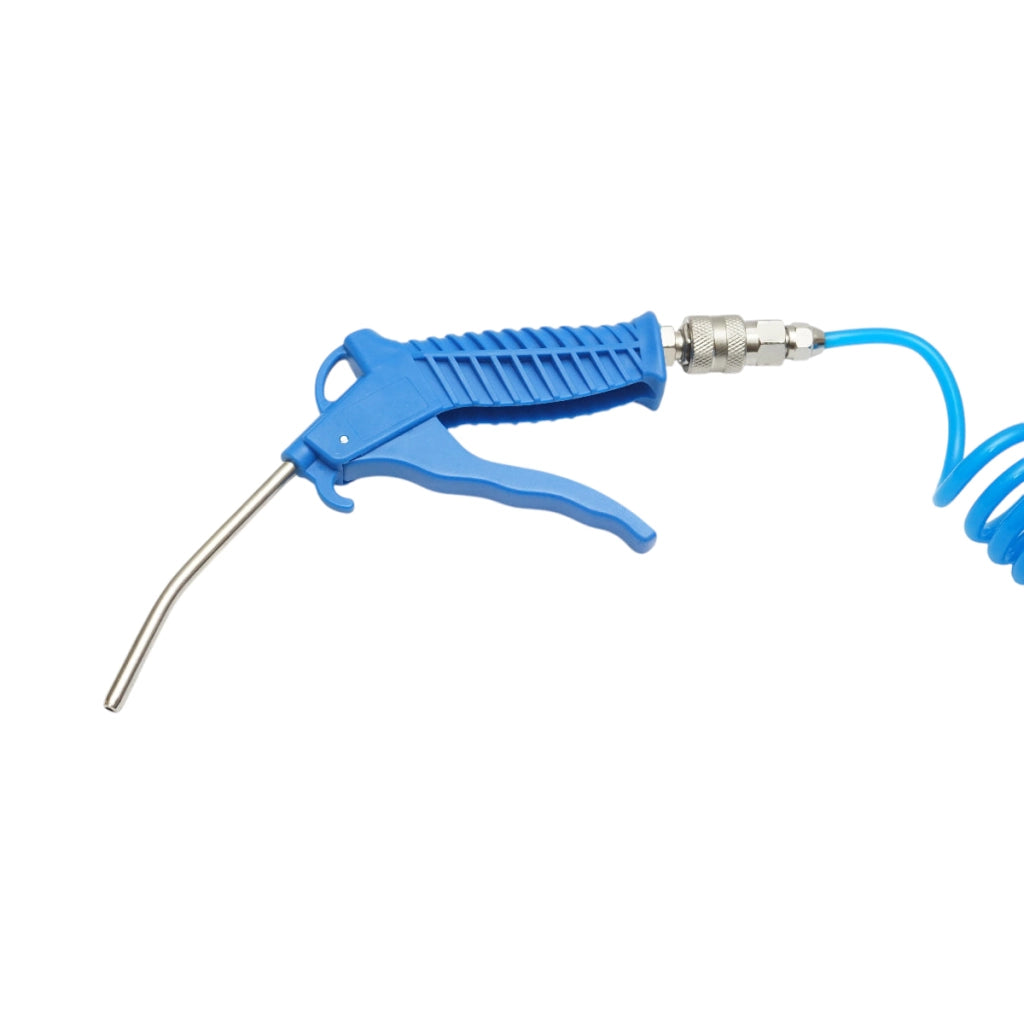 Pistola ad aria compressa per la pulizia della polvere con tubo a spirale e raccordi rapidi - blu
