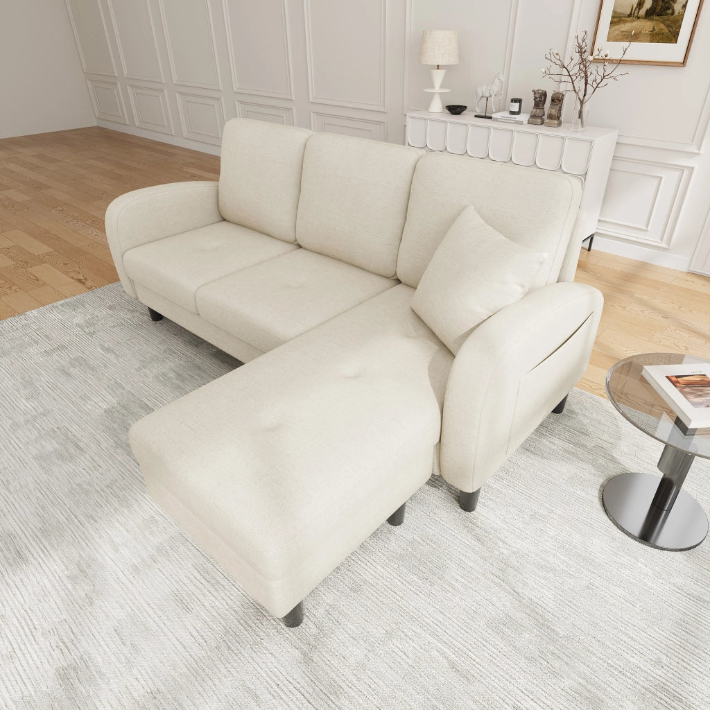 Divano angolare 3 posti con chaise longue reversibile in tessuto beige chiaro 166 × 118 × 77 cm