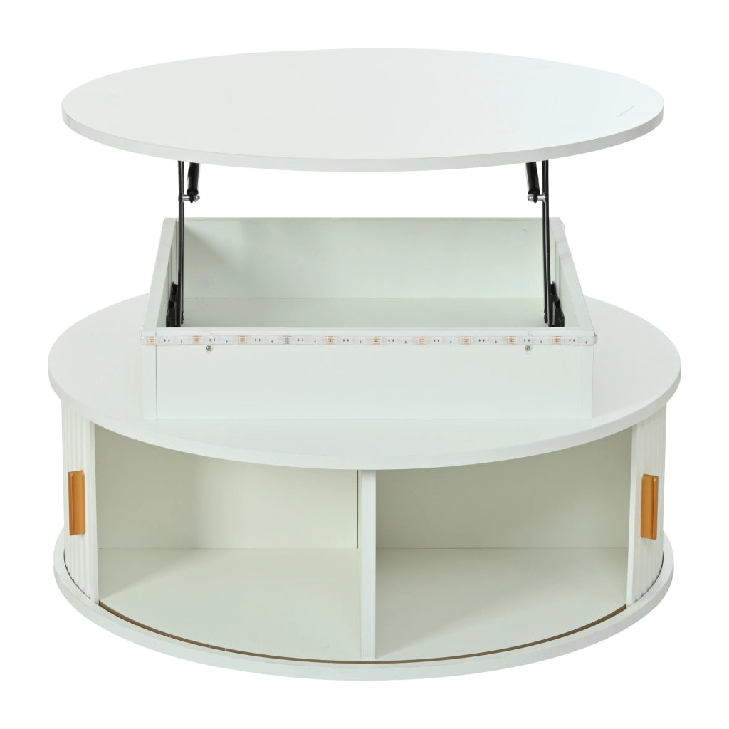 TAVOLO da caffè regolabile in altezza 75x75x52 cm MDF bianco con LED e contenitore