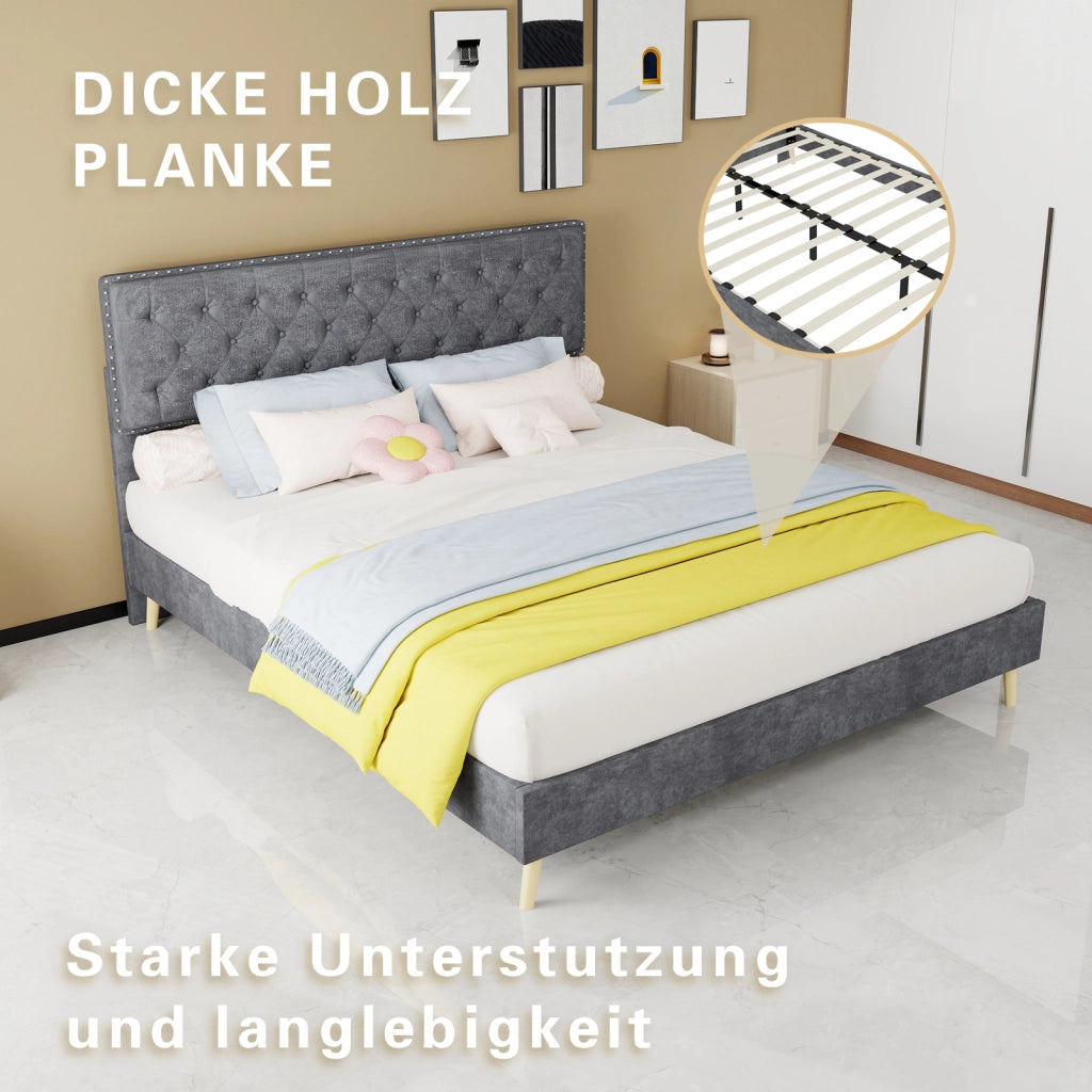 letto morbido moderno in tessuto e metallo grigio 160 x 200 cm