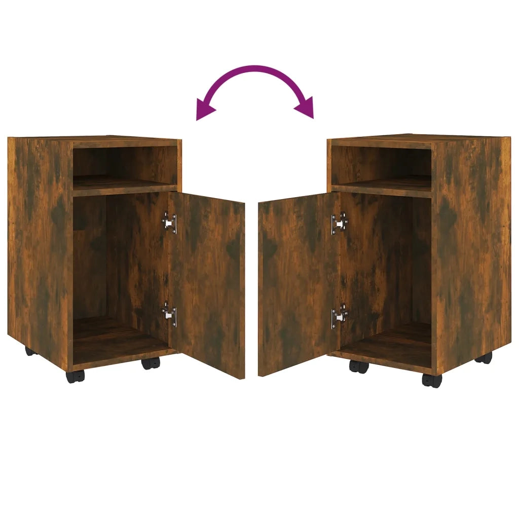 Mobiletto con Ruote Rovere Fumo 33x38x60 cm Legno Multistrato 815852