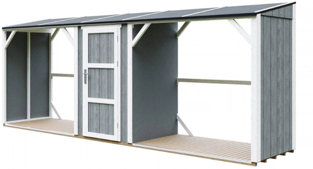 TIMBELA M986-CAVERN STEEL Legnaia Doppia con Ripostiglio 6,49 m²