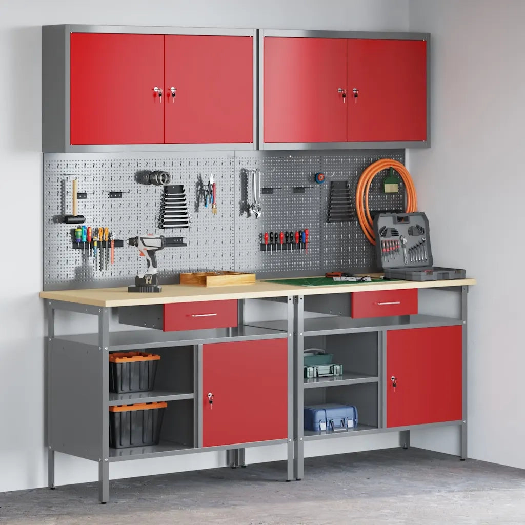 Set banco da lavoro con cassetto 8 pcs Rosso e Grigio 3321495