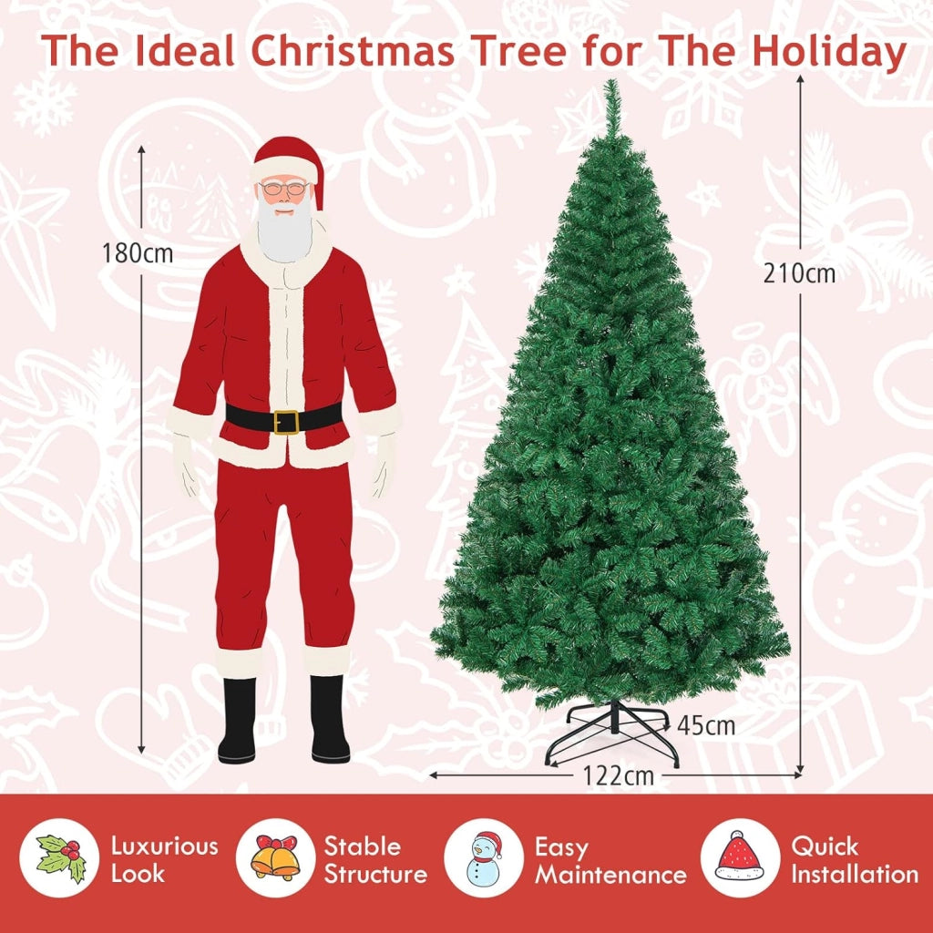 Albero di Natale Verde 150/180/210/240 cm Folto Sintetico, Albero di Natale per Feste, Case, Uffici, Negozi, Bar, Supporto in Ferro, Rami Spessi (210 cm)