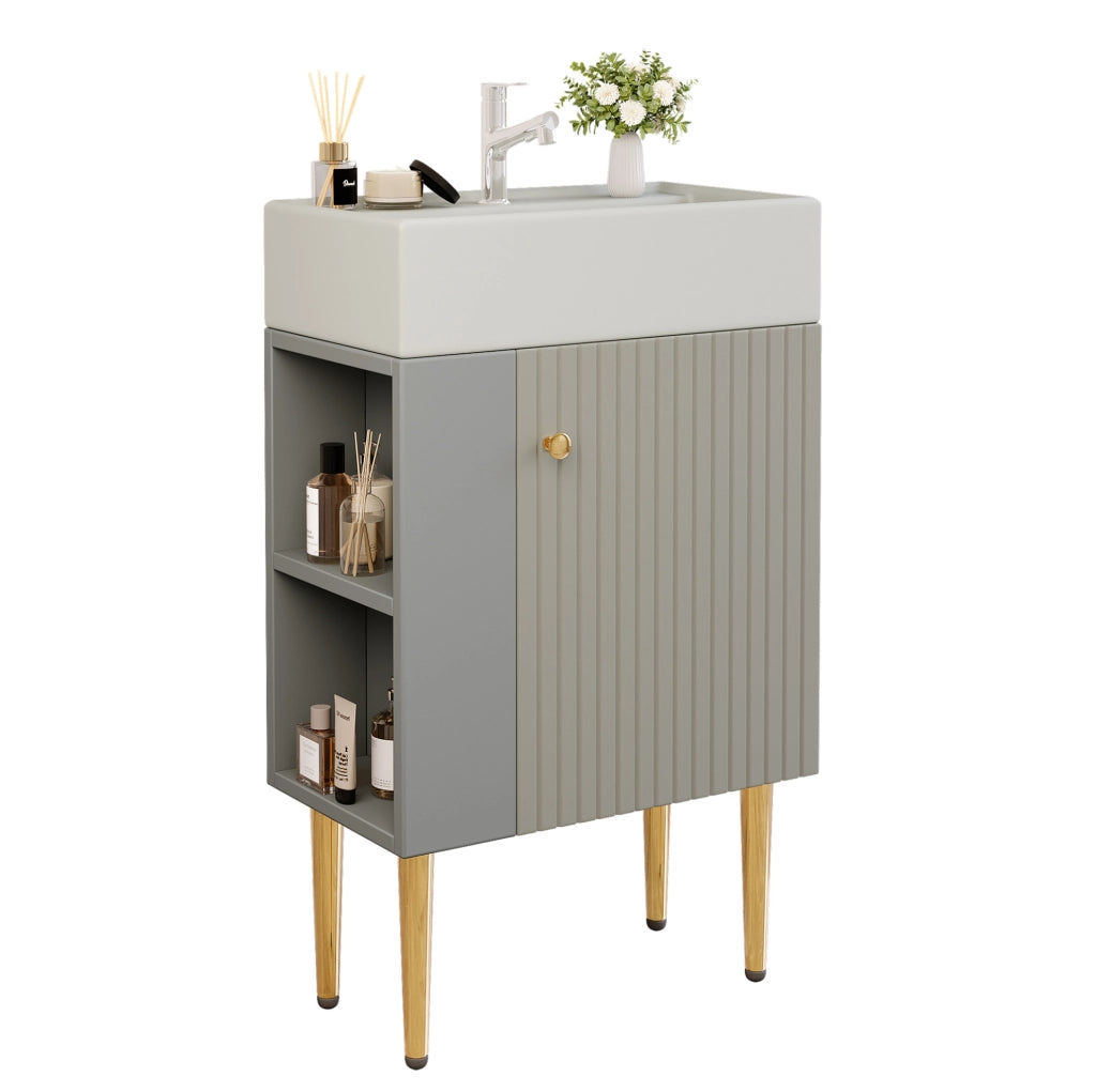 Mobile lavabo e mobiletto bagno 55 cm colore grigio chiaro con lavabo in ceramica lucida