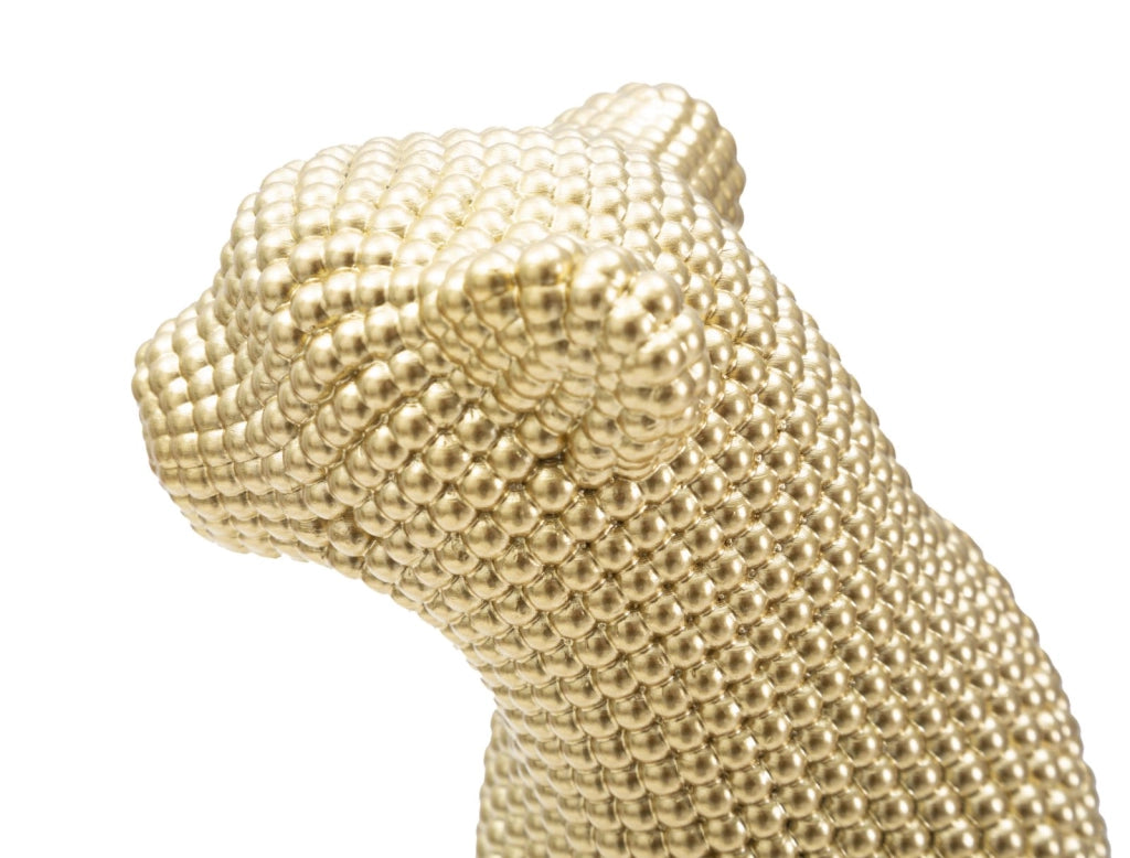 Leopardo perlato sdraiato, poliresina oro 23x15,5x29 cm