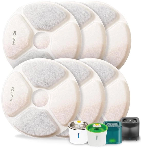 Filtro sostitutivo per fonte acqua per gatti, confezione da 6, tripla azione con resina e carbone attivo, compatibile con fonti acqua da 3L