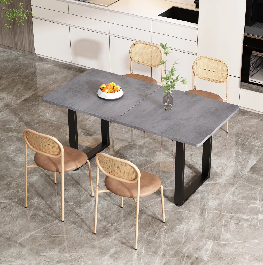 Set di 4 sedie da pranzo in PU marrone con schienale in rattan naturale