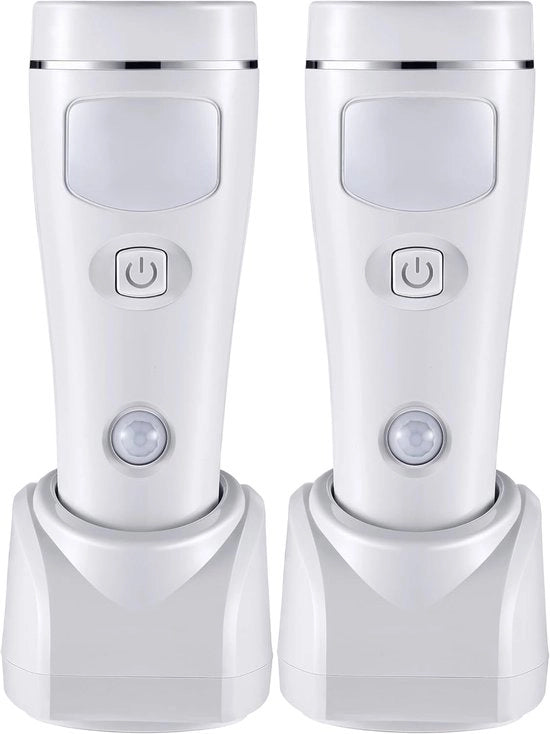Due pezzi di lampada LED 4 in 1 – ricaricabile – con sensore di movimento – luce notturna – automatico in caso di black-out – per uso domestico e protezione da uragani – bianca