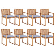 Set di 8 sedie da giardino in legno di acacia chiaro certificato con cuscini blu resistenti all'acqua