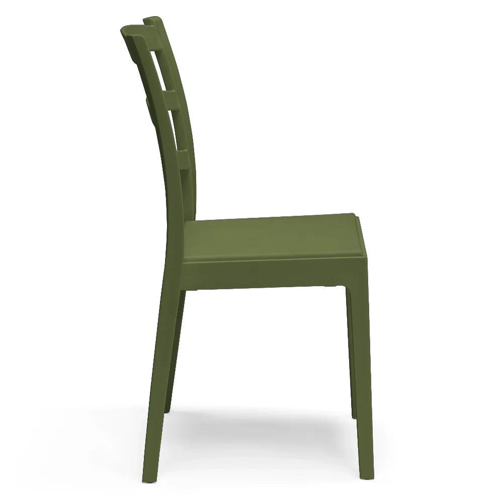 Sedia in polipropilene REA, MADE IN ITALY, impilabile, resistente ai raggi UV, design classico, ideale per sala da pranzo, cucina, sala d’attesa, bar, ristoranti o giardino, colore Verde Oliva