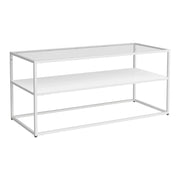 Tavolino da caffè con consolle laterale con ripiano acciaio e vetro temperato 102 x 43 x 46 cm bianco opaco 03_0010854