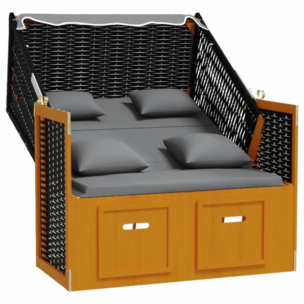 Strandkorb con Cuscino Polyrattan Legno Massello Nero Antracite 318667
