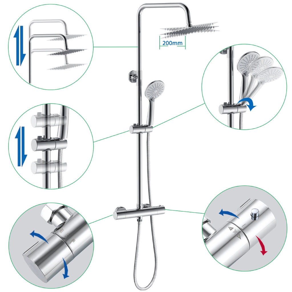 AICA Colonna doccia idromassaggio con doccetta a 3 getti, miscelatore doccia termostatico con rubinetto rotondo, cromo