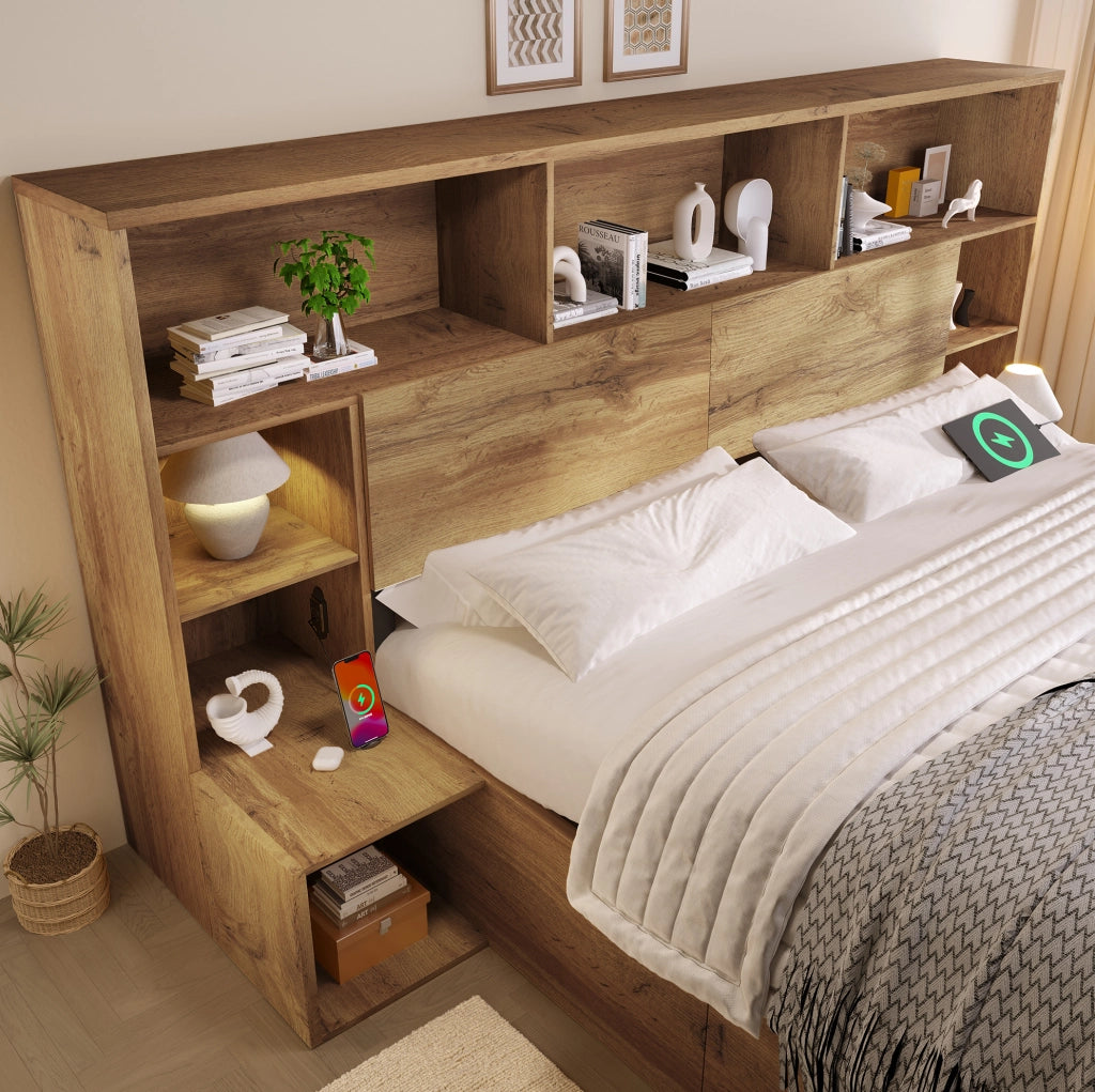 Letto contenitore con LED, prese USB e comodini integrati, 160x200 cm