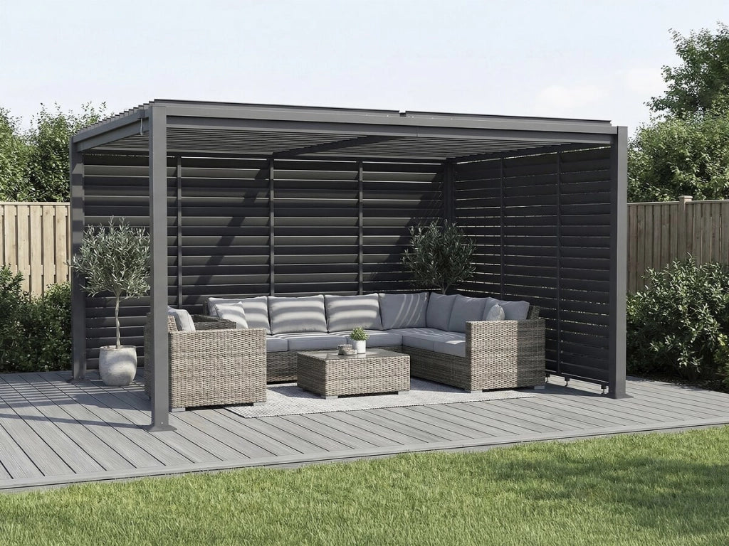Pergola bioclimatica "Howard" con 7 lamelle in acciaio zincato - 3 x 4 m - Grigio