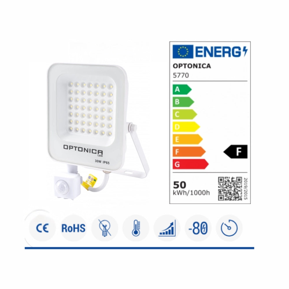 Proiettore led smd con sensore bianco 30 watt impermeabile ip65 2700 lumen