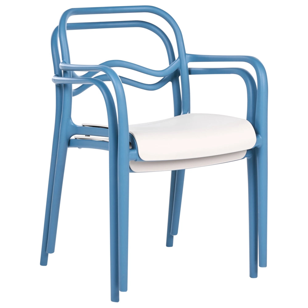 Set di 2 sedie da giardino impilabili in plastica blu e beige stile retrò per tutte le stagioni