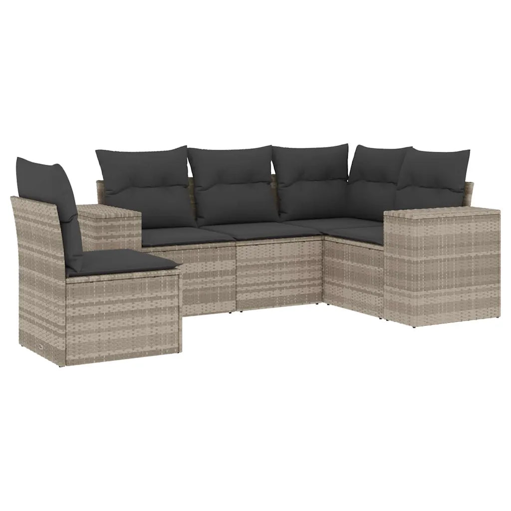 Set Divano da Giardino 5pz | Set Salotto da Giardino con Cuscini Grigio Chiaro Polyrattan