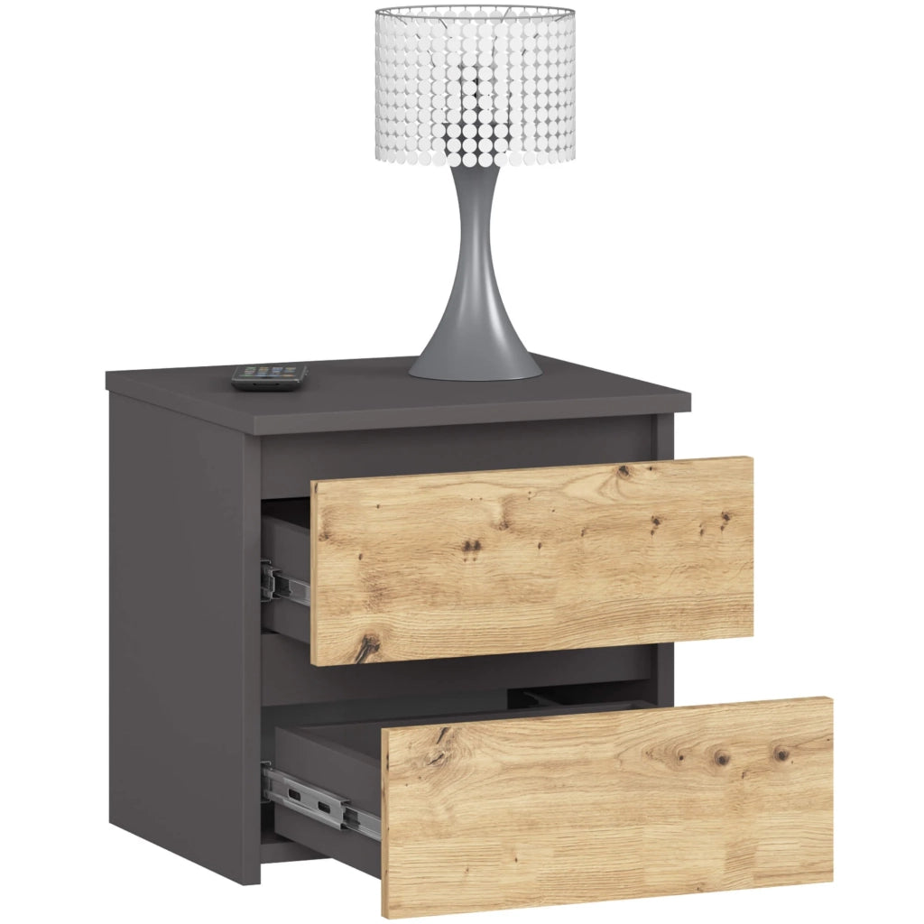 Comodino AKORD CL2 Grigia Grafite 40 cm 2 cassetti inserto frontale Quercia Artisan 40x35x40 cm