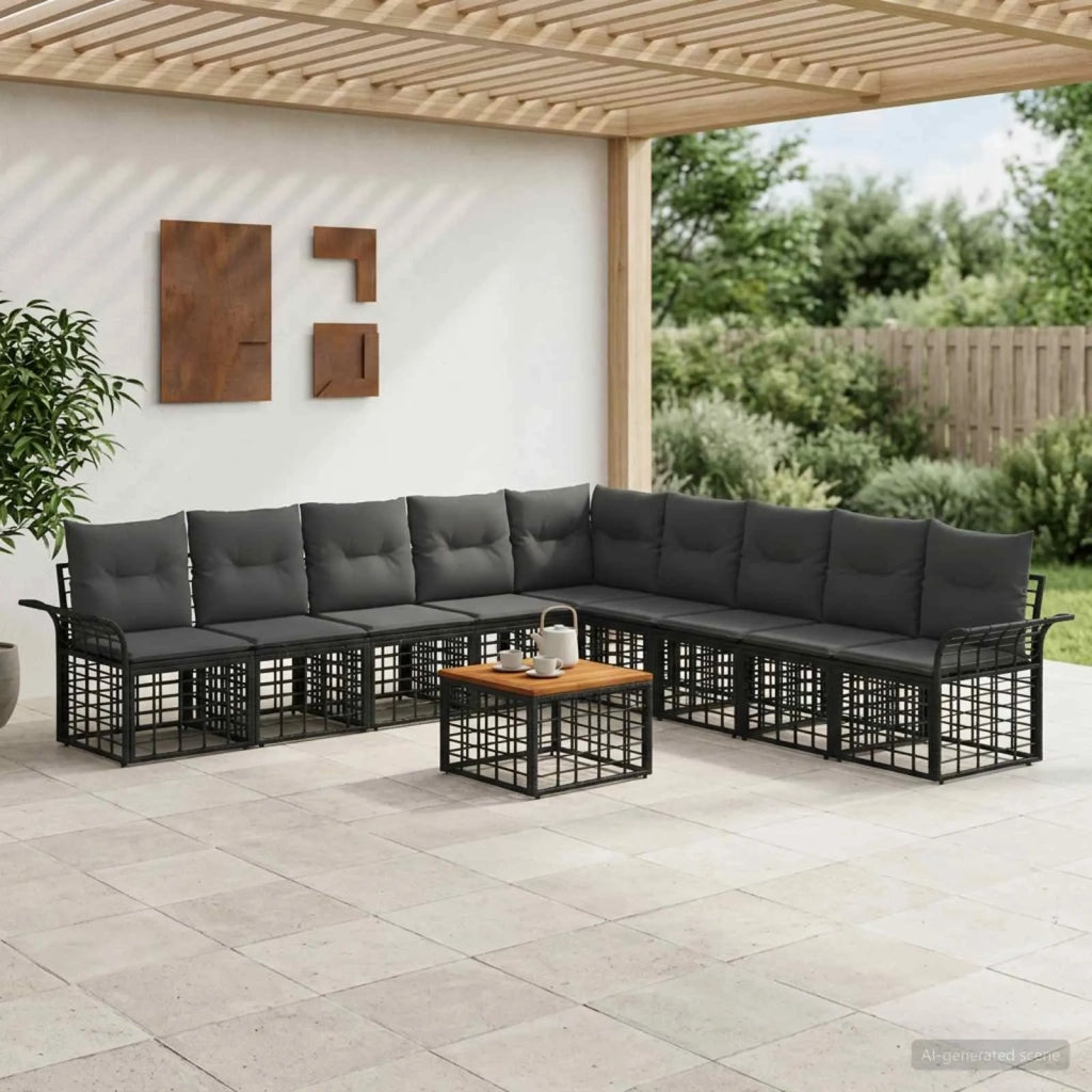 Set di divani da esterno 10 pcs Nero e Grigio scuro Poliestere 3437705