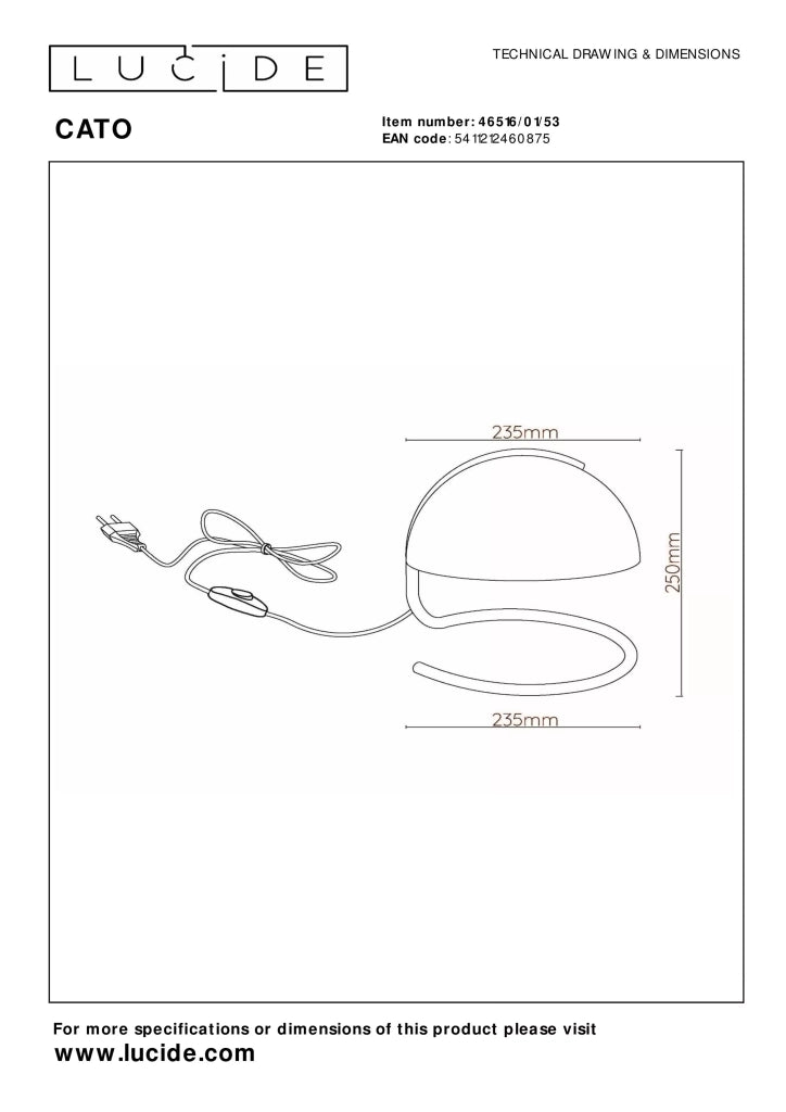 Lampada da tavolo rotonda arancio oro metallo E27 Lucide Cato