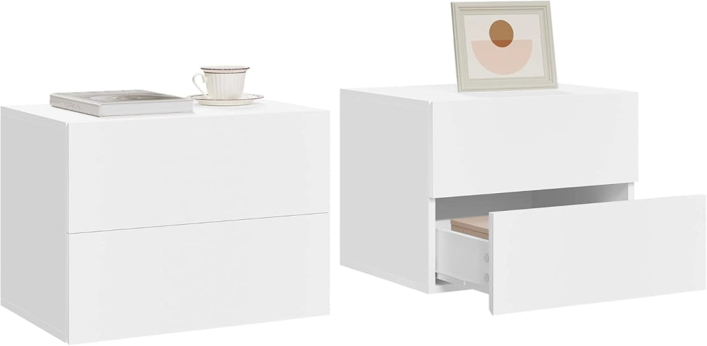 Set di 2 Comodini Galleggianti, Comodini a Parete Neri con Cassetto, Mensole da Letto, Mobili da Camera da Letto in Legno, NTS24sz-2