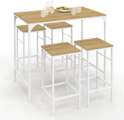 DETROIT Tavolo da bar alto 100 cm e 4 sedie da bar in legno e metallo bianco, design industriale