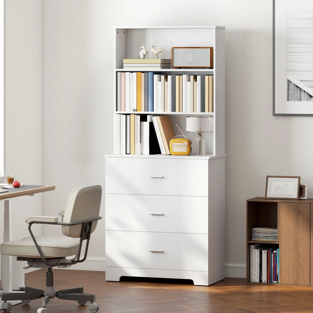 Libreria con 3 cassetti e 3 ripiani aperti ¨C Zephmum ¨C Bianco 79x39.5x182.2 cm