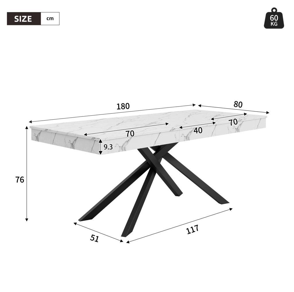 Tavolo da pranzo allungabile 140-180x80 cm; MDF bianco