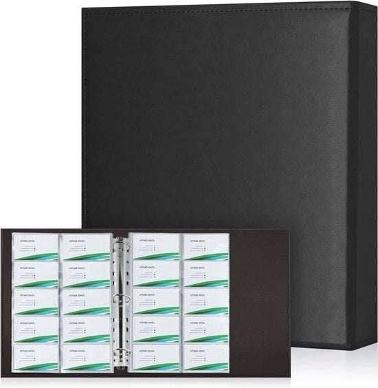 Album per biglietti da visita per 600 biglietti inclusi 30 pagine di rinvio - Foglio A4 con 3 anelli - Copertina in PU - Progettazione di caricamento laterale - Nero