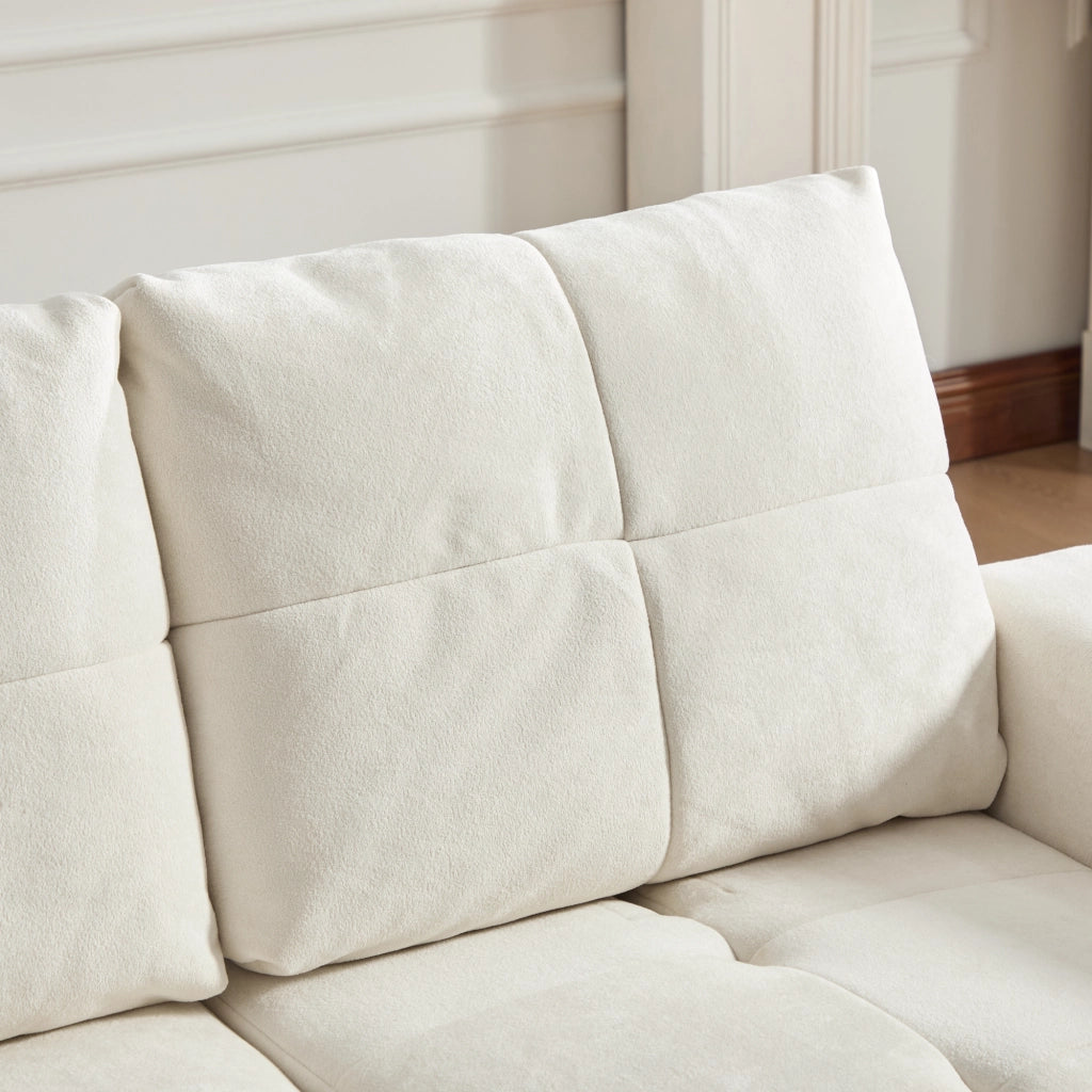 Divano modulare a 3 posti con funzione letto e schienale regolabile in ciniglia beige bianco 213 × 94 × 84 cm