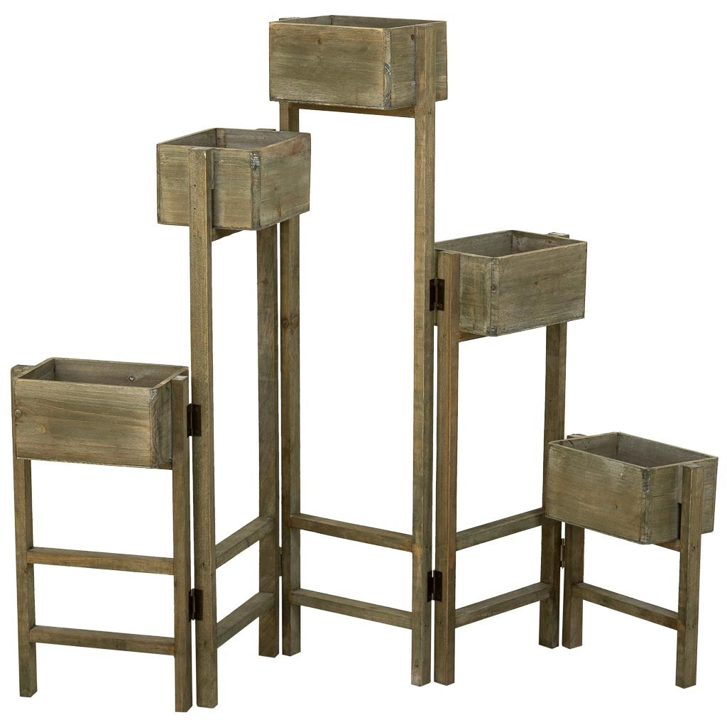 Supporto con 5 cesti in legno marrone 124x15x90,5h