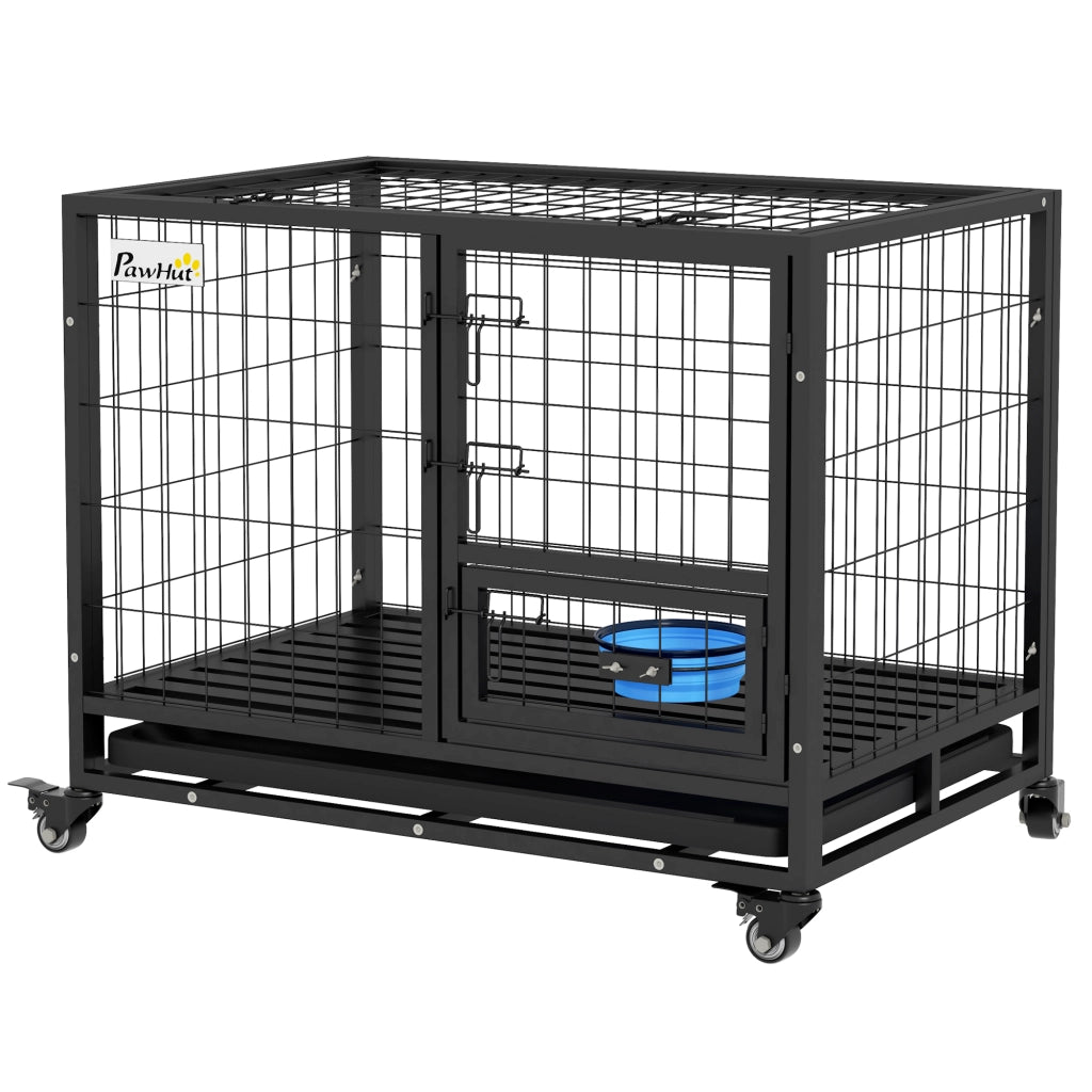 Gabbia per Cani con Ciotola e Vassoio Estraibile ¨C zephmum ¨C 92x62x73 cm Nero